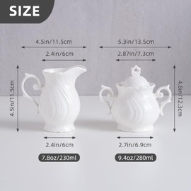 Agyiuns Sugar and Creamer Set Ceramic, Creamer Pitcher and Sugar Bowl with Lid, Creamer Pitcher with Handle,Sugar Cube Dish Coffee or Tea, White (white)