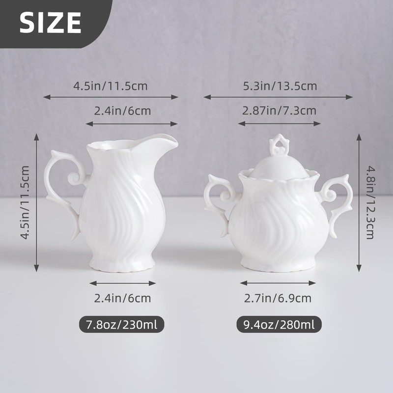 Agyiuns Sugar and Creamer Set Ceramic, Creamer Pitcher and Sugar