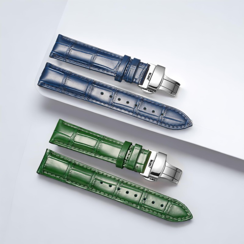 TRISTRAPS Quick Release Genuine Leather Watch Band Black Blue D