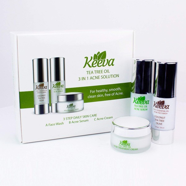 Ultimate Acne Treatment 3-in-1 System - Get Acne-FREE Skin in Just 3 Days with Keeva's 7x Faster Organic Tea Tree Oil Acne System. Includes Patent Pending Acne Cream, Serum, Face Wash…