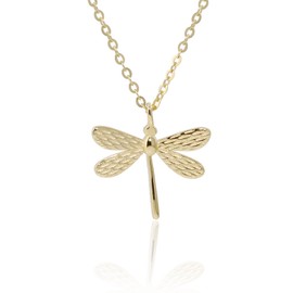 Halskette mit Libellen-Anhänger, Sterlingsilber, für Frauen, zierliche Gold-Roségold-Plissee-Halskette, Schmuck-Geschenk (Gold)