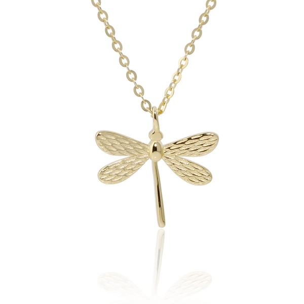 Halskette mit Libellen-Anhänger, Sterlingsilber, für Frauen, zierliche Gold-Roségold-Plissee-Halskette, Schmuck-Geschenk (Gold)