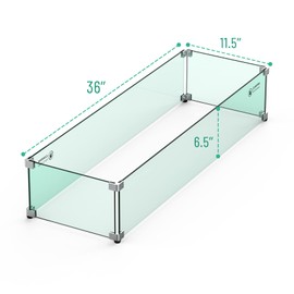 Skyflame Fire Pit Glass Wind Guard, 36" x 11.5" Tempered Glass Windscreen Fits for Linear Firepit Burner Pans, Clear/Thick Fire Table Glass Shields for Outdoor Propane and Gas Pits