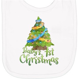inktastic Baby's First Christmas Tree Newborn Bib White 4185a