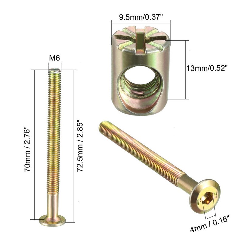 uxcell M6x70mm Furniture Bolt Nut Set Hex Socket Screw 50mm
