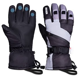 Ski Gloves 2022 Mens Waterproof Touchscreen Snowboard Gloves Snow Cold Weather Winter Keep Warm Gloves with Anti-Lost Wrist Leashes Black Medium