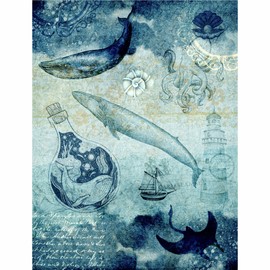 Sea Life Theme Mulberry Rice Paper 20.5 x 26.5 cm - 6 x Assorted Printed Mulberry Paper Images 30gsm Visible Fibers for Decoupage Crafts, Mixed Media, Collage Art