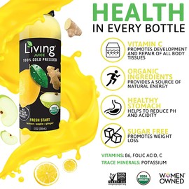 O2 Living Fresh Start Organic Juice Drink - 12oz, 12 Pack - Cold-Pressed Juice Drink with No Added Sugars or Water, Natural Sweetness from Fruits, Packed with Nutrients & Vitamins, Refreshing, Non-GMO