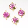 6PCS Gold Tone Queen Anne's Lace Flower Resin Hexagon Charm