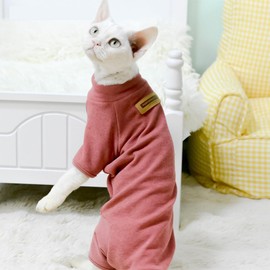 Muejjur Sphynx Cat Sweater – Double-Fleece Turtleneck Pullover with Belly-Wrap Protection, Soft-Stretch Winter Clothes for Hairless Cats, Indoor Kitten Apparel (Red, XS)