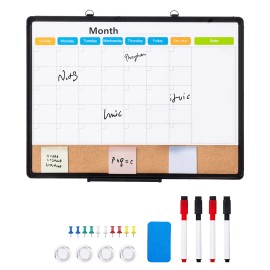 24\"x 18\" Monthly Calendar Board Whiteboard Cork Board Combo Aluminum Frame 2-in-1 Magnetic Dry Erase Bulletin Board for HomeDefault: Default