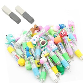WEZCHUGHAOL 4-in-1 Multicolour Ballpoint Pens, 30-Pack with Erasers, Kids Party Favours and Student Prizes