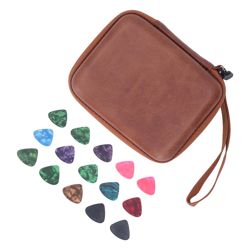 Guitar Pick Bag Set Celluloid Picks Storage Pouch Holder Case