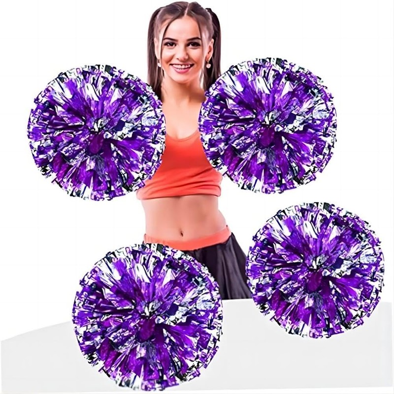 Cheerleading Pom with Handle Bulk Metallic Foil Plastic 4PCS Poms