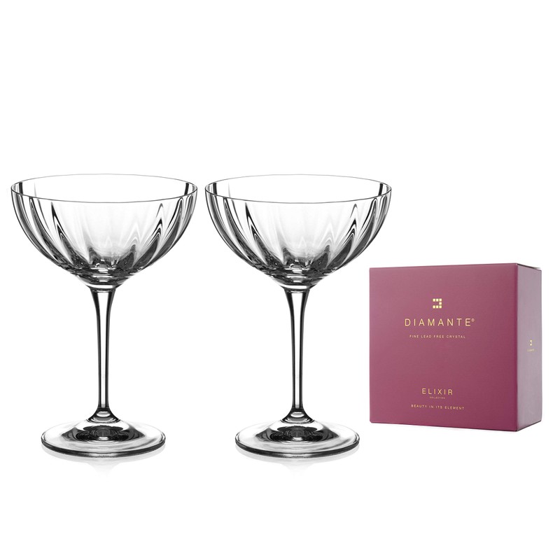 DIAMANTE Champagne Cocktail Saucers/Coupes Pair - ‘Mirage’ - Hand Cut