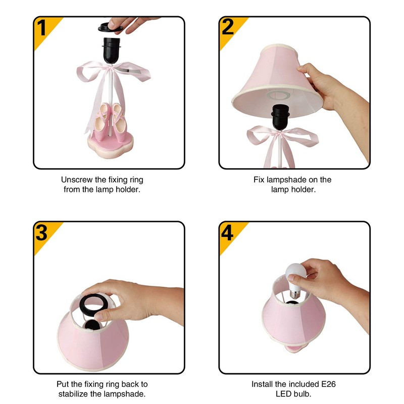 Cozylight Bedside Lamp, Pink Dancing Shoes Design, 14inch Tall Table