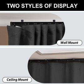 hoeflife Room Divider Blackout Curtains & Ceiling Curtain Track Set Wall Mount Extra Wide Track Curtains Flexible Sliding Curtain Rod Room Separation Privacy（W 144 x H 96 in Black Drape & Black Rail）