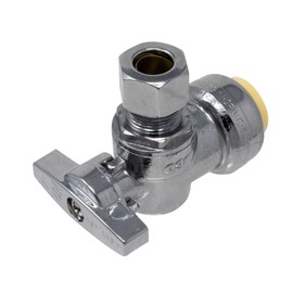 PROCURU 1-Pack PushFit Angle Stop Valve 1/2" Nom x 3/8" OD Comp, Quarter-Turn Push-to-Connect Brass Shutoff Valve for Copper, PEX, CPVC, PE-RT, HDPE Pipes (8X8012-1P)