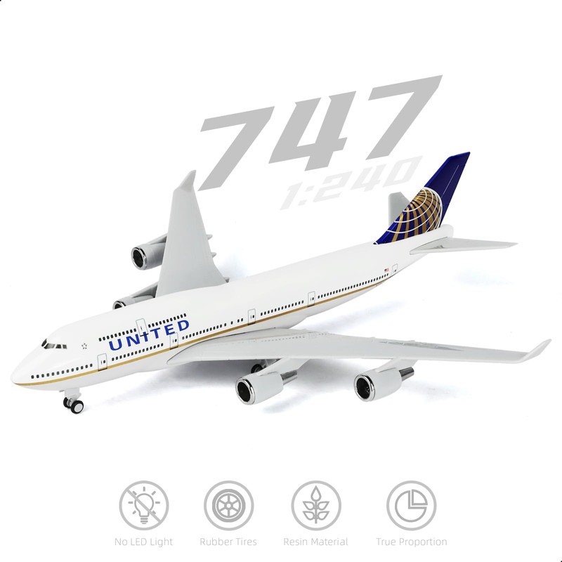 QIYUMOKE 1/240 747 for United Resin Airplane Model with Display