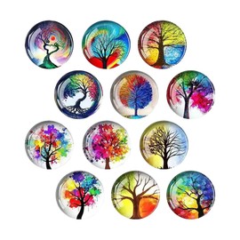 SanKristo Pack of 12 Rainbow Tree Magnets Fridge Magnets, Round 3D Whiteboard Office Sets, Decorative Funny Fridge Magnet for Home Decoration, Kitchen, 25 mm x 10 mm