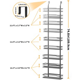 Moforoco 12.2"(W) Narrow 9-Tier Over The Door Pantry Organizer, Pantry Organization and Storage, Black Hanging Basket Wall Spice Rack Seasoning Shelves, Home & Kitchen