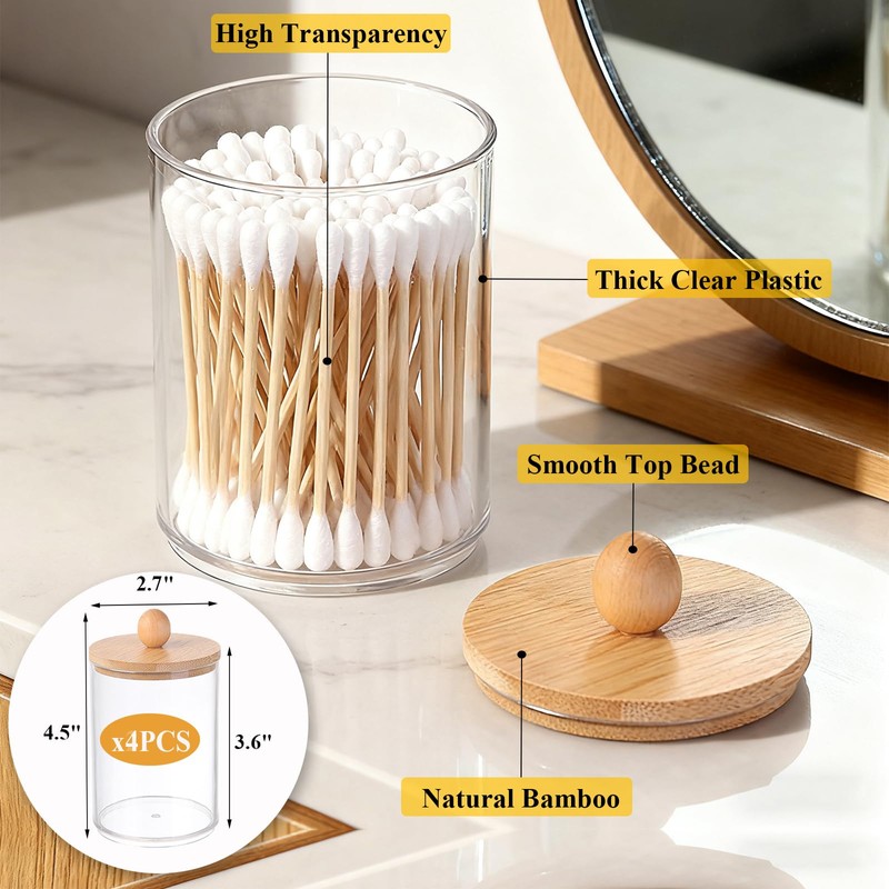 Qeosvve 6 Pack Clear Stackable Storage Drawers & Qtip Holder