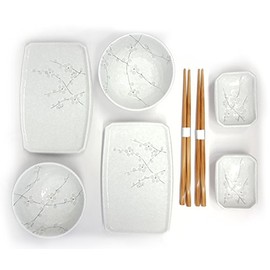 Happy Sales 8 Piece Japanese Cherry Blossom Dinnerware Set, White