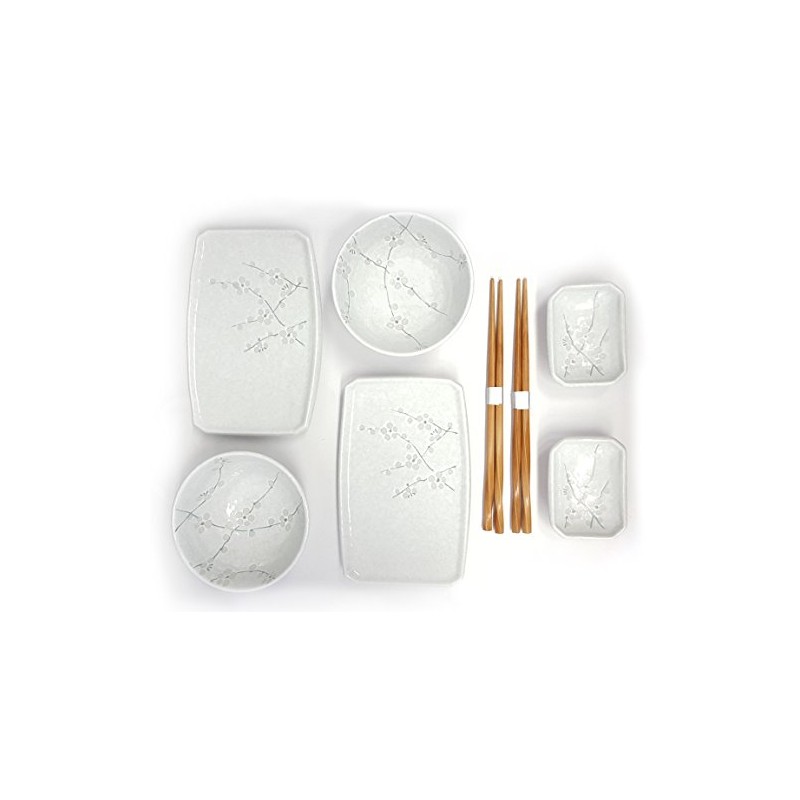 Happy Sales 8 Piece Japanese Cherry Blossom Dinnerware Set, White