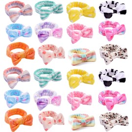 Tomolucky Direct 24 Pieces Spa Headband Facial Makeup Bow Hairband Women