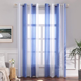 MIULEE Transparent Voile Curtains with Eyelets, Tab-Top Curtains for the Living Room and Bedroom, Set of 2, 140 x 245 cm, White and Blue