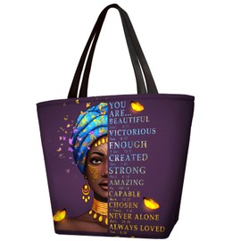 IAGM Afro Women Tote Bags African American Shoulder Bag Black Girl Magic Satchel Handbags For Shopping,Work,Grocery,Gym, African American Women - Purple, 11"(L) X 13"(H) X 7" (W)