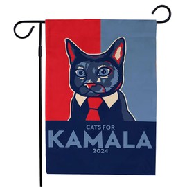 YUHATRG Kamala Harris Garden Flag Childless Cat Lady for Kamala Funny Yard Sign 12x18in Double Side 2024 President Vote Outdoor Banner Fall Yard Decor （CatA Red)