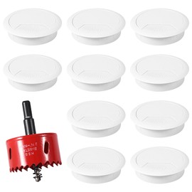 Cable Grommet Desk, Pack of 10 Cable Pass Cable Outlet Sockets, 60 mm Cable Pass with 1 Piece Cable Guide Table Round for Table Office Worktops (White)