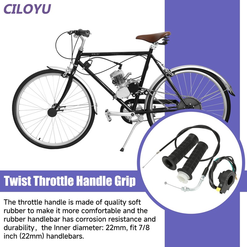 CILOYU Motorized Bike Throttle Cable Handle Grip Assembly Clutch Lever