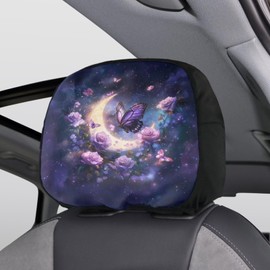 Bulopur Car Seat Headrest Cover for Women Adjustable Soft Headrest Cushion Covers No-Slip Easy to Install Accessories Interior Decor, Butterfly Moon Rose Flower