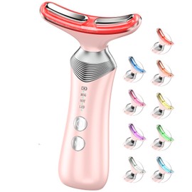 Dopsikn 9-in-1 Red-Light-Therapy-for-Face-and-Neck, Portable Facial Massager Tool with Adjustable Vibration & Thermals for Wrinkles, Double Chin, Pink