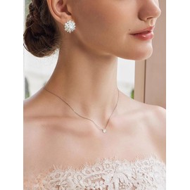 KristLand Women's 925 Sterling Silver Necklace Zircon Pendant Adjustable Chain Length Round Water Drops Rectangle Simple Design Necklace Wife Girlfriend Jewellery Gift, Sterling Silver Cubic Zirconia