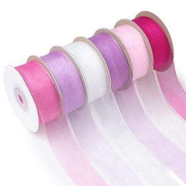 Mlurcu Sheer Ribbon Organza Ribbon 1 Inch x 25Yd 6 Rolls Sheer Chiffon Ribbon Pink Organza Ribbon Clear Fabric Ribbon for Gift Wrapping Wedding Bouquet Wrapping Christmas Tree Decor Bows DIY Crafts