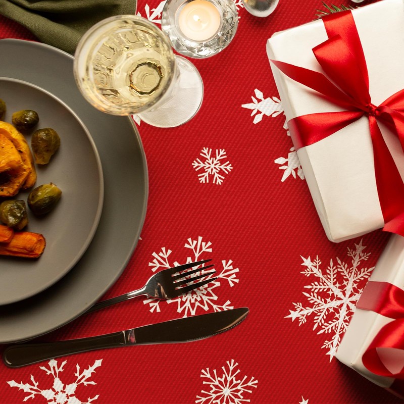 AIBIIN Christmas Tablecloth white Snowflake Rectangle Holiday Table Cloth Waterproof