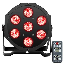SHEHDS Par Can Lights LED 7x18W RGBWA+UV 6in1 Wash/Strobe Stage Lights Remote and DMX512 Control Uplights Sound Activated Auto Run Flat Par DJ Lights for Holiday Wedding Party Disco - 1 Pack