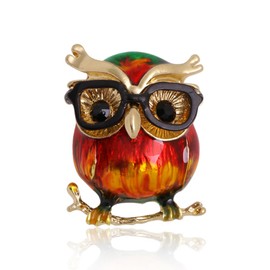 Enamel Owl Bird Brooch Pin for Women Girls Fashion Red Green Animal Brooches Lapel Pins Cute Dress Accessories Holiday Birthday Christmas Party Jewelry Unisex Gift Souvenir for Teacher Student