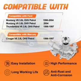 AW4103 3R3Z8501A Water Pump W/Gasket Fit for Ford Mustang 1996-2004, Ford Thunderbird 1996-1997, Mercury Cougar 1996-1997, Replace OE F7ZZ8501AA, WP9099, 4U7Z8501A, F6ZZ8501A