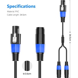 LanSenSu Speakon Splitter Cable,1 Male to 2 Female XLR Y Splitter Speakon Splitter Cable Speakon 1-Male to 2-Female（2Pack）