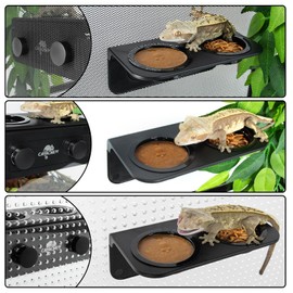 CAVACHEW Magnetic Gecko Feeding Ledge, ABS Foldable Reptile Feeder Ledge with 6pcs Plastics Cups, 2 in 1 Reptile Food Water Dish, Terrarium Bowl for Chameleon Iguana, Strong Magnets, Easy to Clean