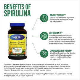 Earthrise Spirulina Natural 6.4oz Powder, Natural Premium Spirulina from California- Vegan, Gluten Free, Keto Friendly, Non -GMO Super Food high in Vitamins & Minerals.