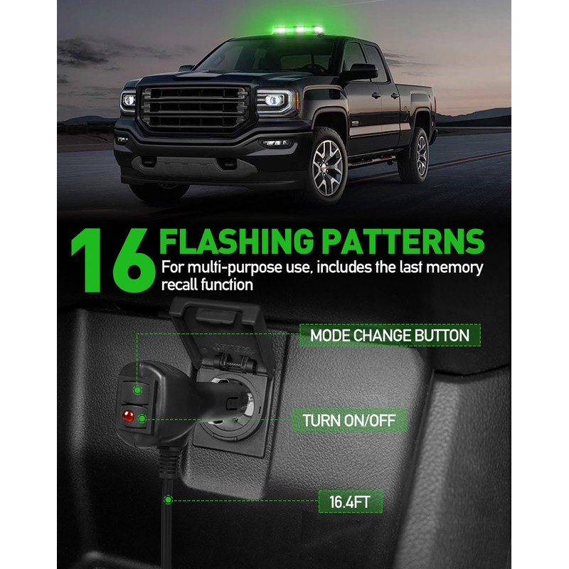 HLauto 406D Rooftop Emergency Strobe Lights Bar, 102 LED Green