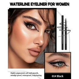 Eyeliner Waterproof Black, 2 Pieces, Soft & Smooth Glide Gel Eyeliner, Mette Cream Gel Texture, Long-Lasting Smudge-proof Eyeliner Pen, Highly Pigmented Silky Eyeliner Pen, Makeup Gifts for Women 01