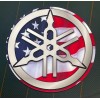 Yamaha Tuning Fork Decal - Silver with American Flag Background