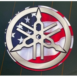 Yamaha Tuning Fork Decal - Silver with American Flag Background - Motorcycle
