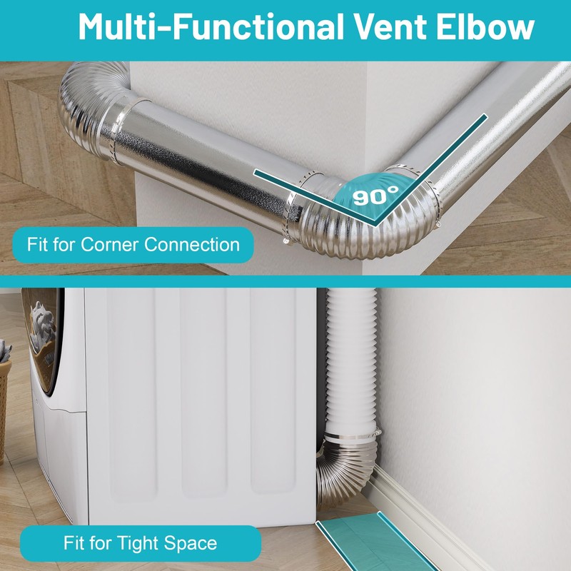 Chiligent 4 Inch 90 Degree Galvanized Dryer Vent Elbow, 2